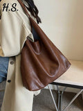 Coffee Brown Vintage Soft PU Tote Bag 2026 New Fashion Large Capacity Soft Bag M
