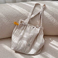 Fashionable And Fresh New Striped Drawstring Shoulder Bag, Casual Style Tote Bag, Large-Capacity Commuter Bag, Student School Bag