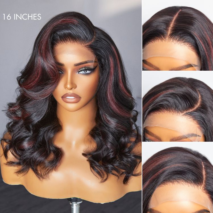 Dark Red Highlights C Part Loose Wave Glueless 5x5 Closure Lace Wig Ready to Go - US Only