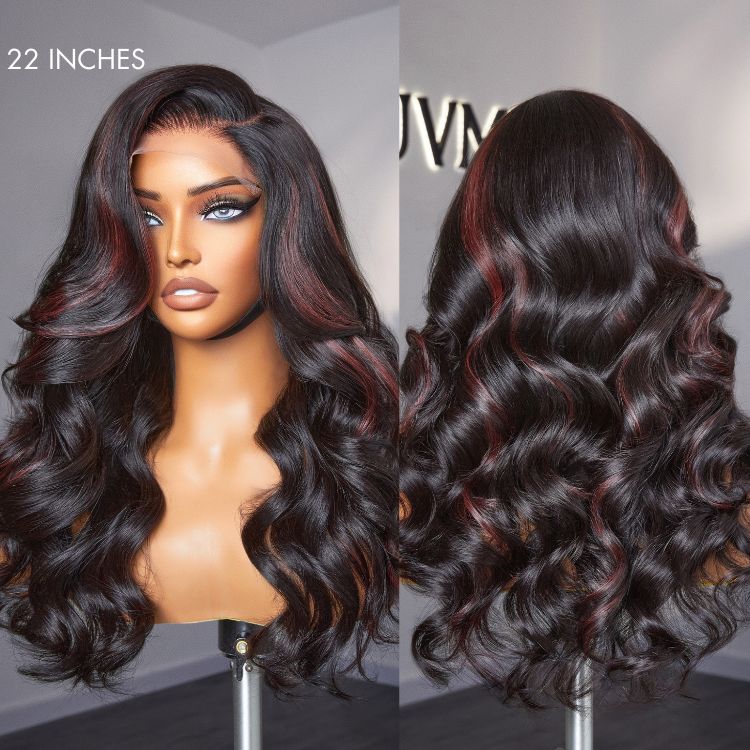 Dark Red Highlights C Part Loose Wave Glueless 5x5 Closure Lace Wig Ready to Go - US Only