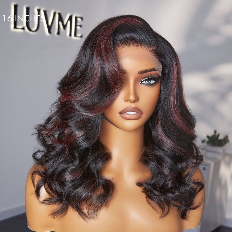 Dark Red Highlights C Part Loose Wave Glueless 5x5 Closure Lace Wig Ready to Go - US Only