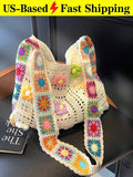 Boho Crochet Beach Bag For Women Large-Capacity Crochet Shoulder Bag Retro Tote