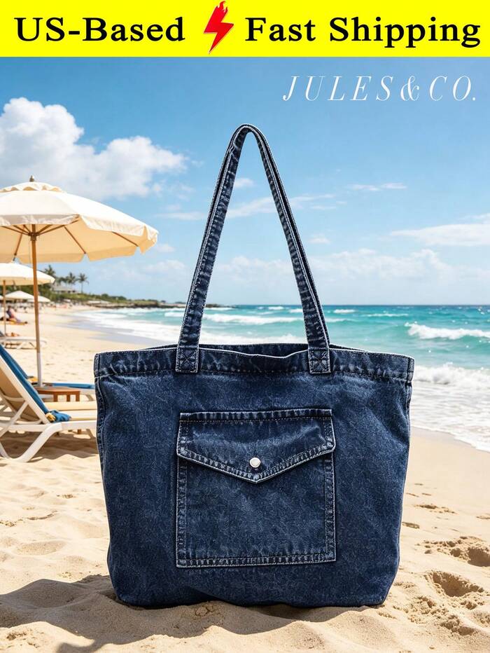 Vintage Blue Canvas Denim Bag For Women Large Capacity Shoulder Bag Handbag With