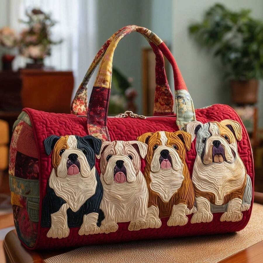 3D Bulldog Print Travel Duffle Bag, Cute English Bulldog Pattern Weekender Tote, Lightweight Carry On For Trips