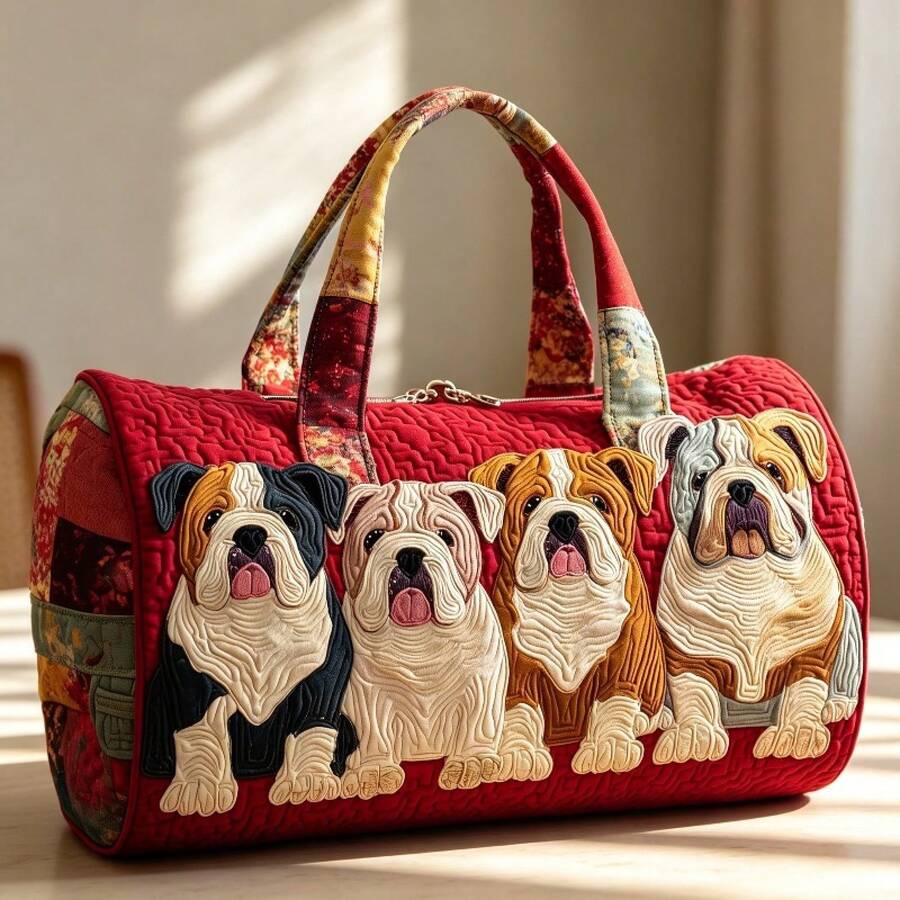 3D Bulldog Print Travel Duffle Bag, Cute English Bulldog Pattern Weekender Tote, Lightweight Carry On For Trips