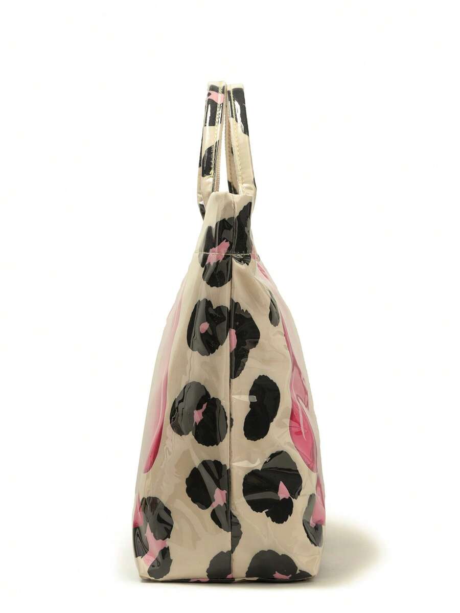 Fashionable New Women's Tote Bag, Bow Leopard Print Design, Transparent Material Shoulder Bag With Portable Fixed Strap, Large Capacity Underarm Bag
