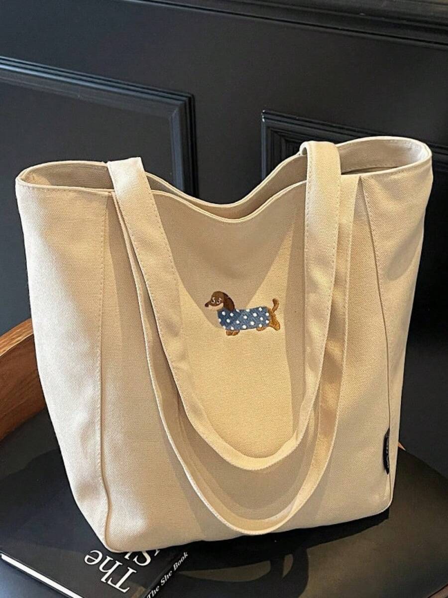 High Quality Embroidered Dachshund Large Capacity Canvas Tote Bag For Women – Casual Versatile Shoulder Commuter Handbag