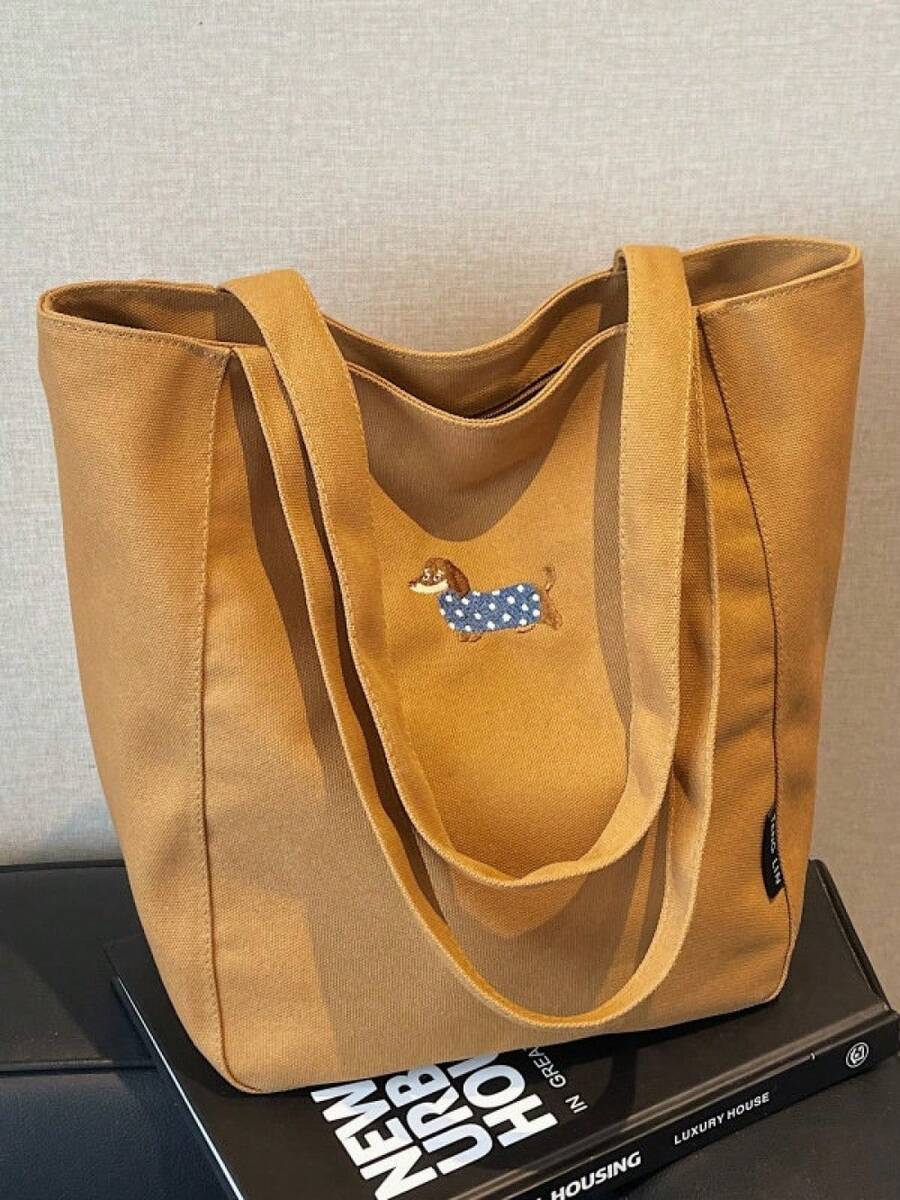 High Quality Embroidered Dachshund Large Capacity Canvas Tote Bag For Women – Casual Versatile Shoulder Commuter Handbag