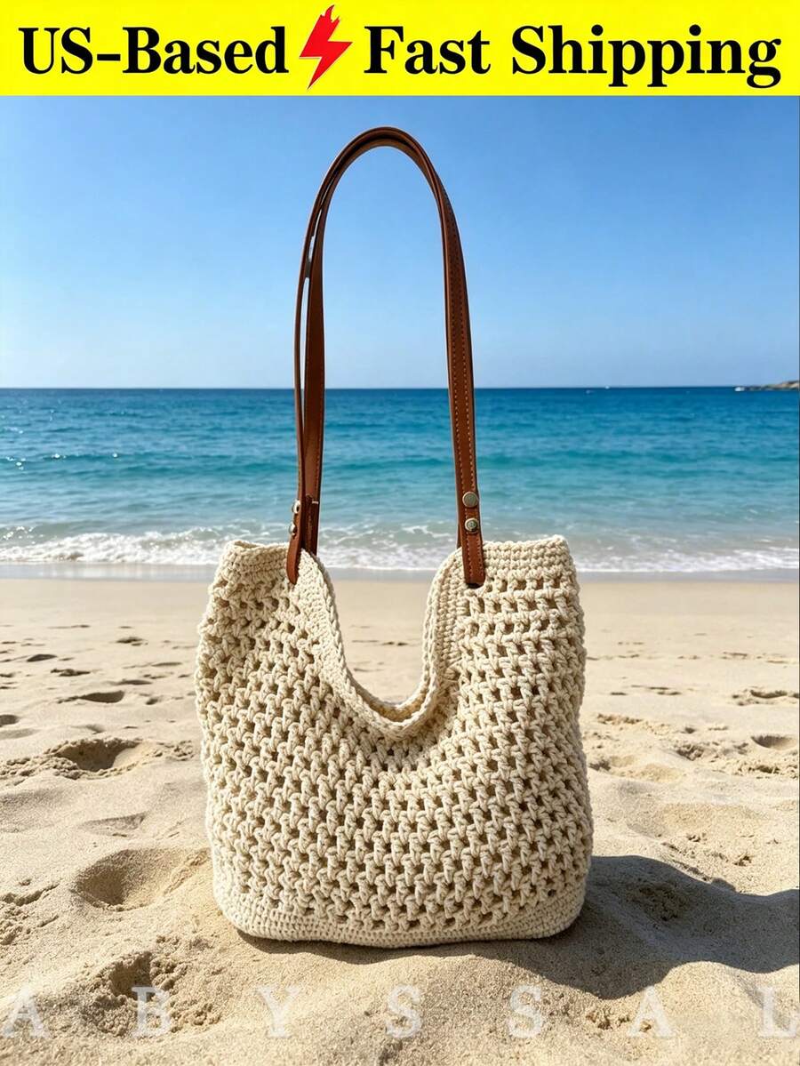 Large Capacity Crochet Tote Bag For Women Summer Vacation Bag Boho Shoulder Bag Beach Bag Hollow Out Straw Bag Casual Handbag Dating Travel Essential