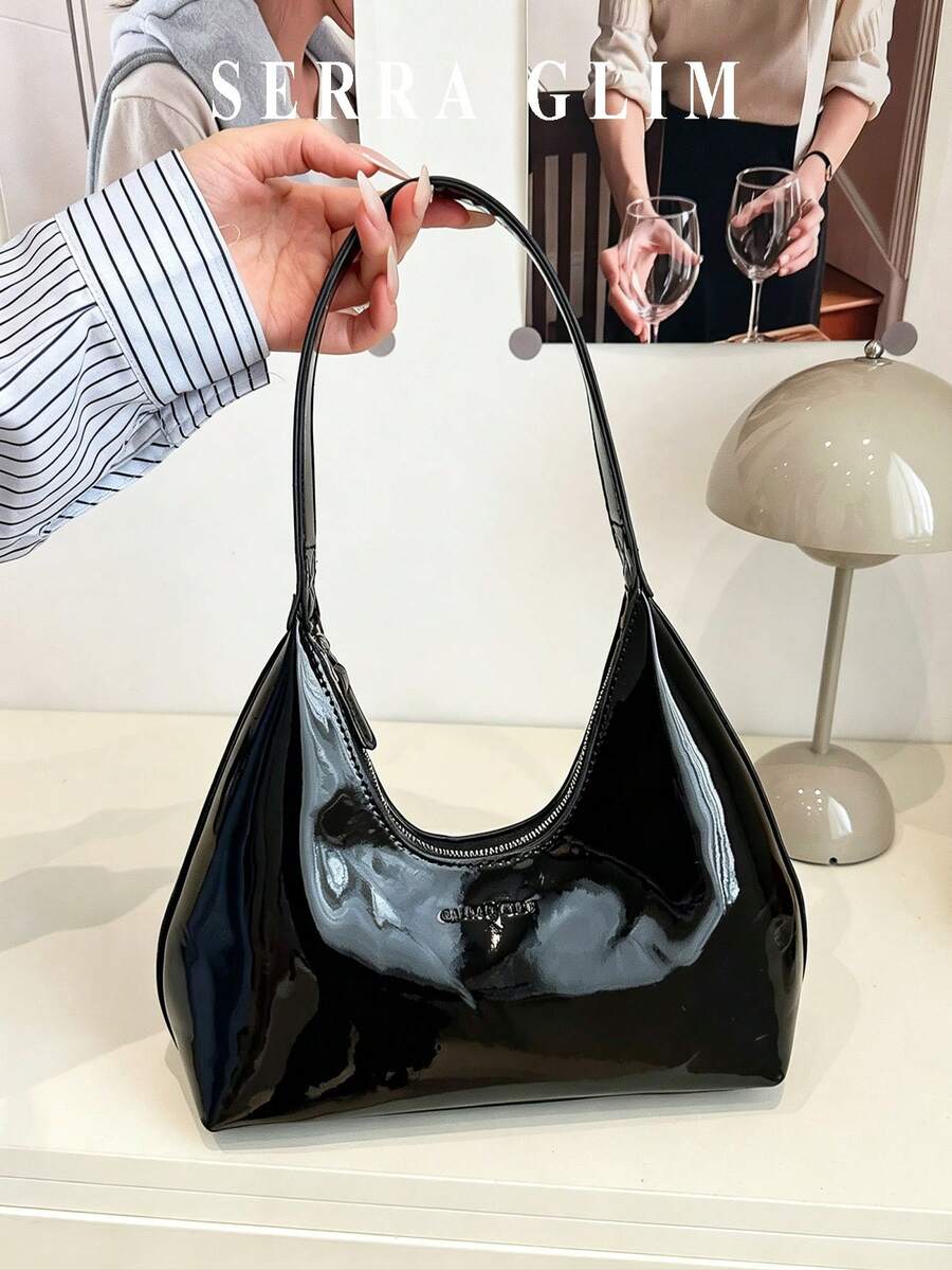 1pc Fashion Handbag Classic Shoulder Bag For Modern Girls Large Capacity Tote Bag Y2k Underarm Bag Half Moon Bag Black Purse Beach Vocation Bags