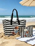 Black And White Striped Dachshund Handbag Set