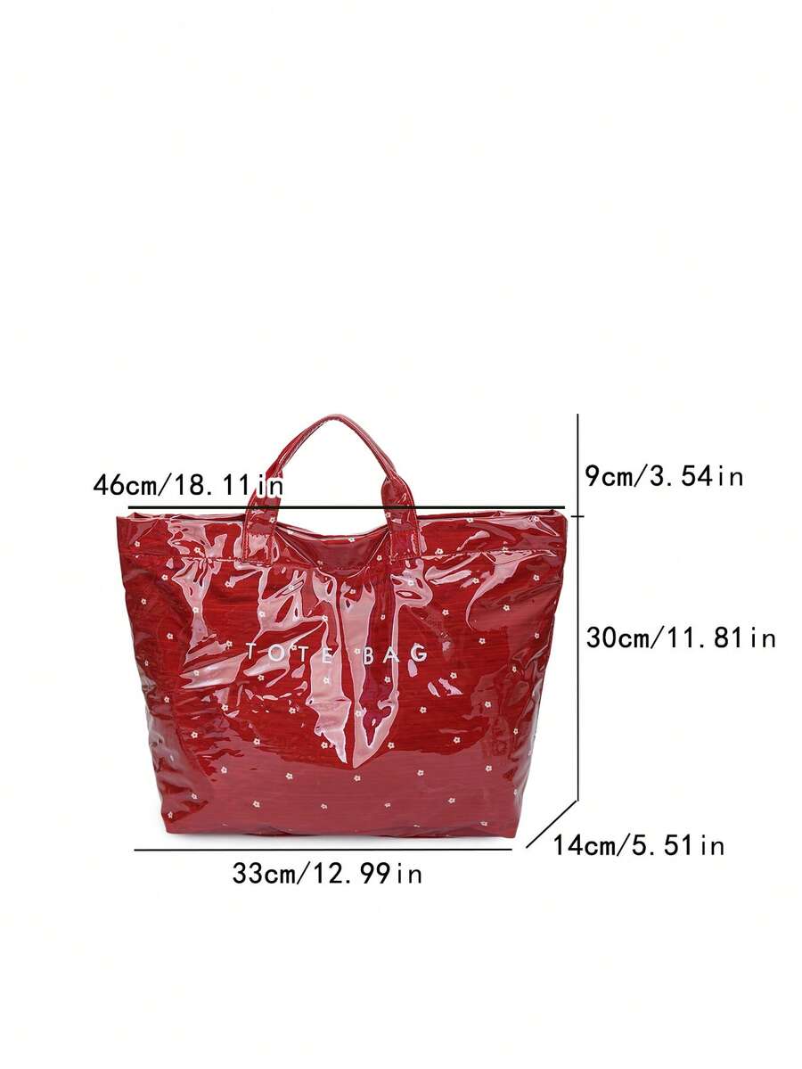 Summer Red New PVC Waterproof Women's Tote Bag, Fashionable Exquisite Floral Pattern Versatile Handbag For Commuting/Vacation