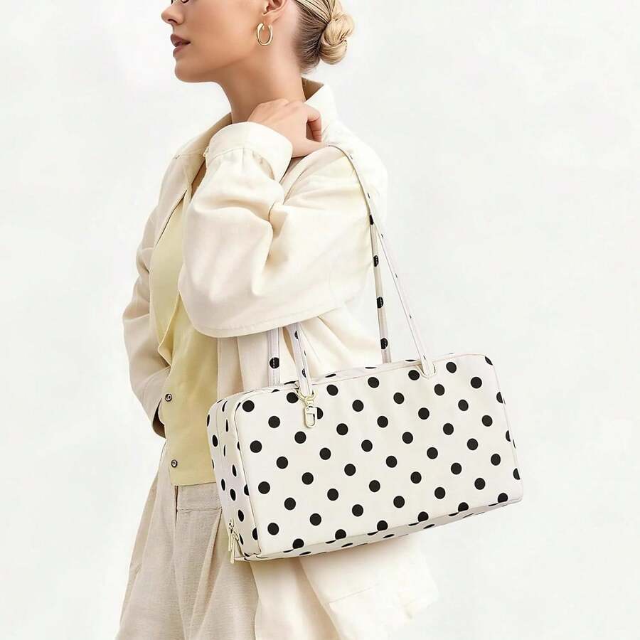 Polka Dot Nylon Shoulder Tote Bag For Women, Large Capacity Slouchy Hobo Bag, Fashion Versatile Commuter Travel Handbag