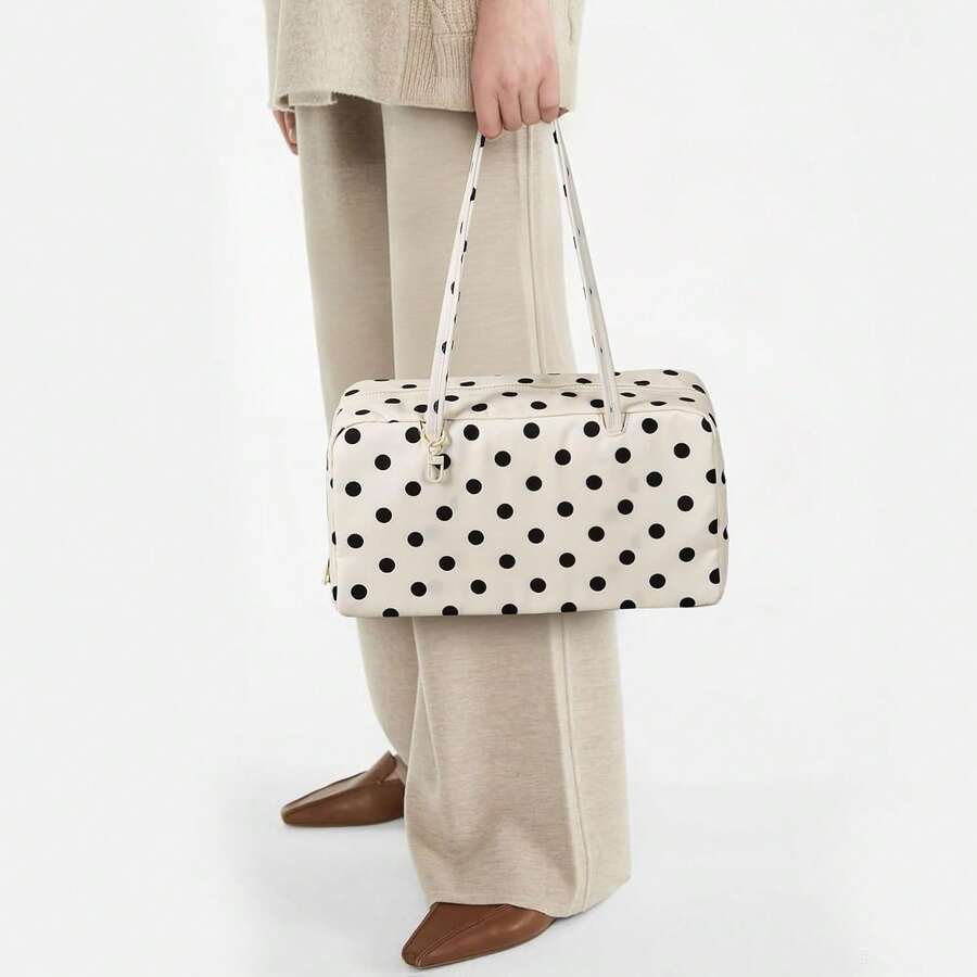 Polka Dot Nylon Shoulder Tote Bag For Women, Large Capacity Slouchy Hobo Bag, Fashion Versatile Commuter Travel Handbag