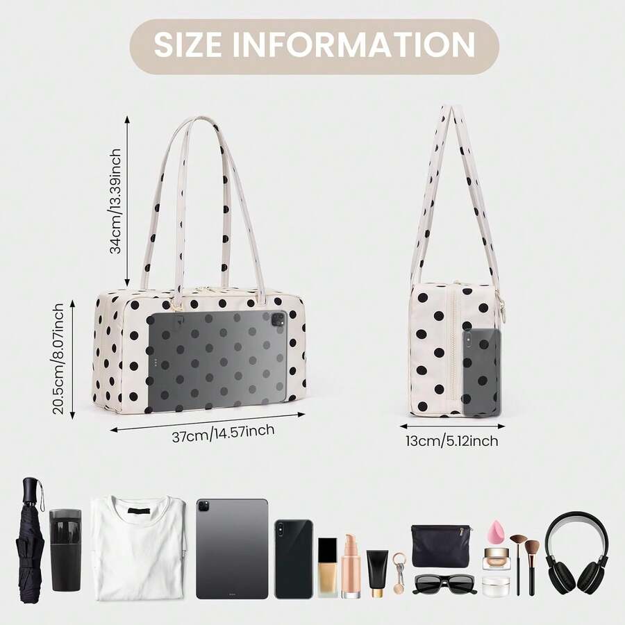Polka Dot Nylon Shoulder Tote Bag For Women, Large Capacity Slouchy Hobo Bag, Fashion Versatile Commuter Travel Handbag
