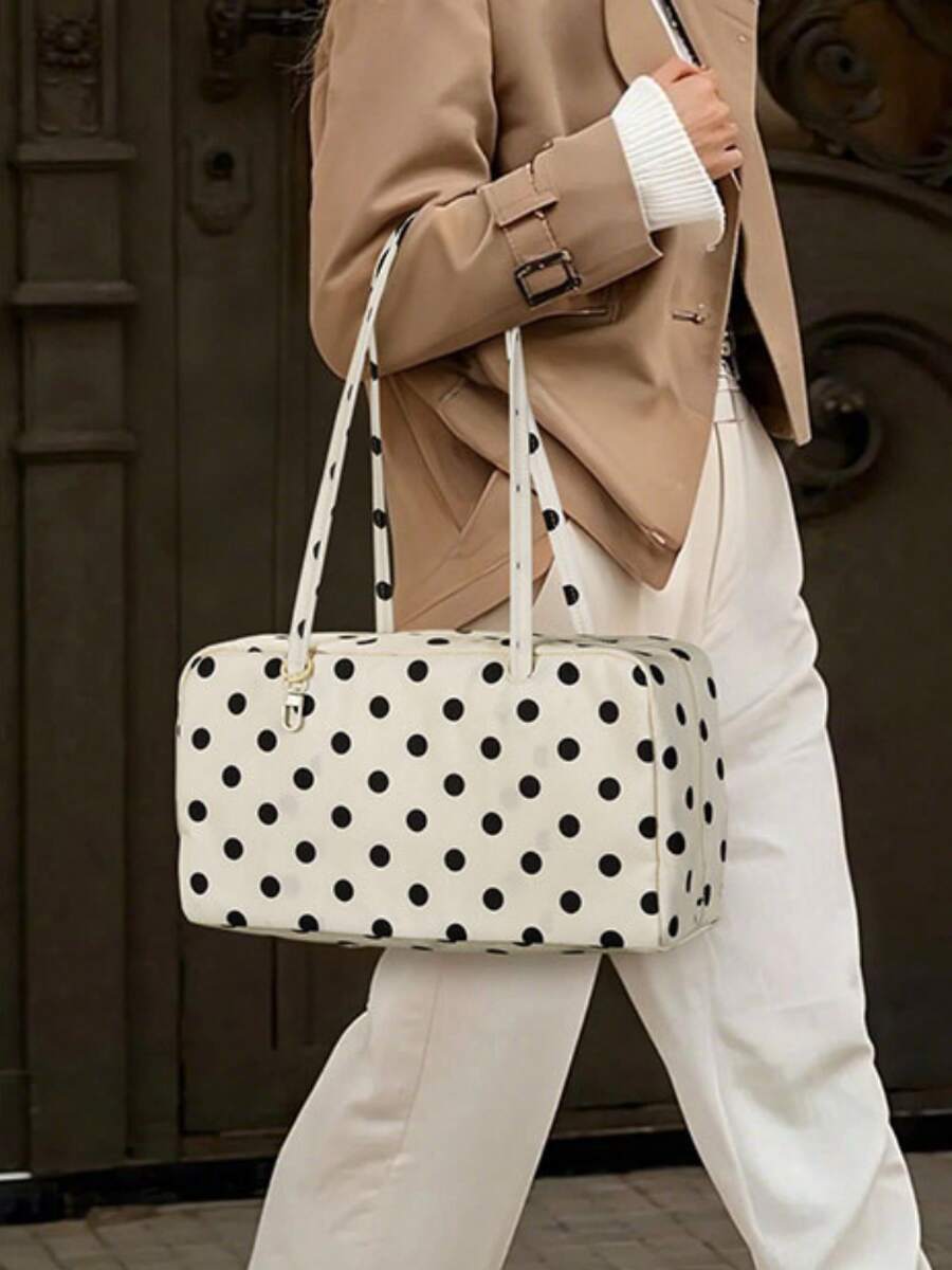 Polka Dot Nylon Shoulder Tote Bag For Women, Large Capacity Slouchy Hobo Bag, Fashion Versatile Commuter Travel Handbag