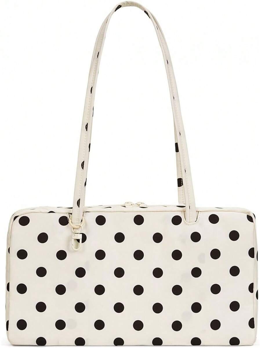 Polka Dot Nylon Shoulder Tote Bag For Women, Large Capacity Slouchy Hobo Bag, Fashion Versatile Commuter Travel Handbag