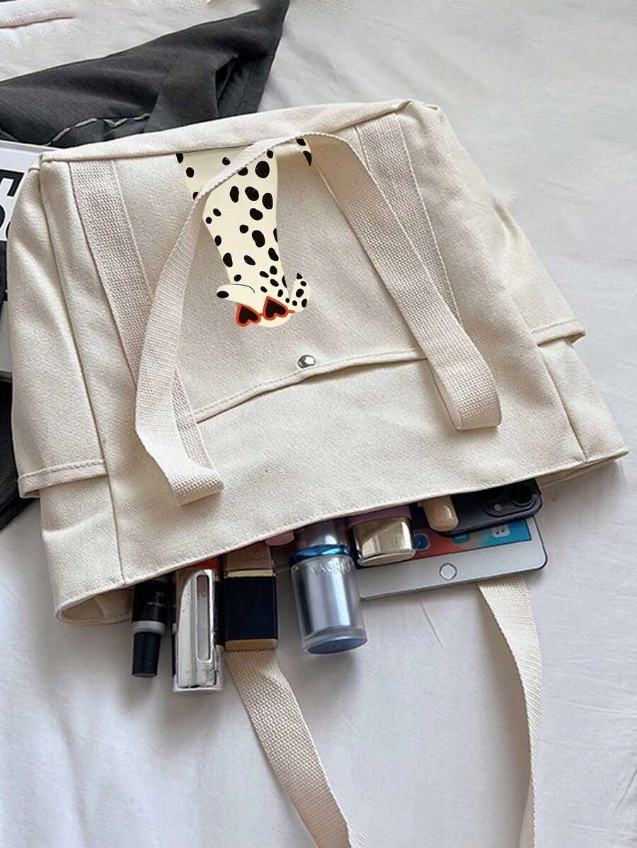 Dalmatian Dog Print Canvas Tote Bag And Cosmetic Bag Set, Cute Dog Heart Sunglasses Pattern Shoulder Bag, Tote Bag, Matching Zipper Cosmetic Bag, Multi-Pocket Large Capacity Casual Tote Bag, Suitable