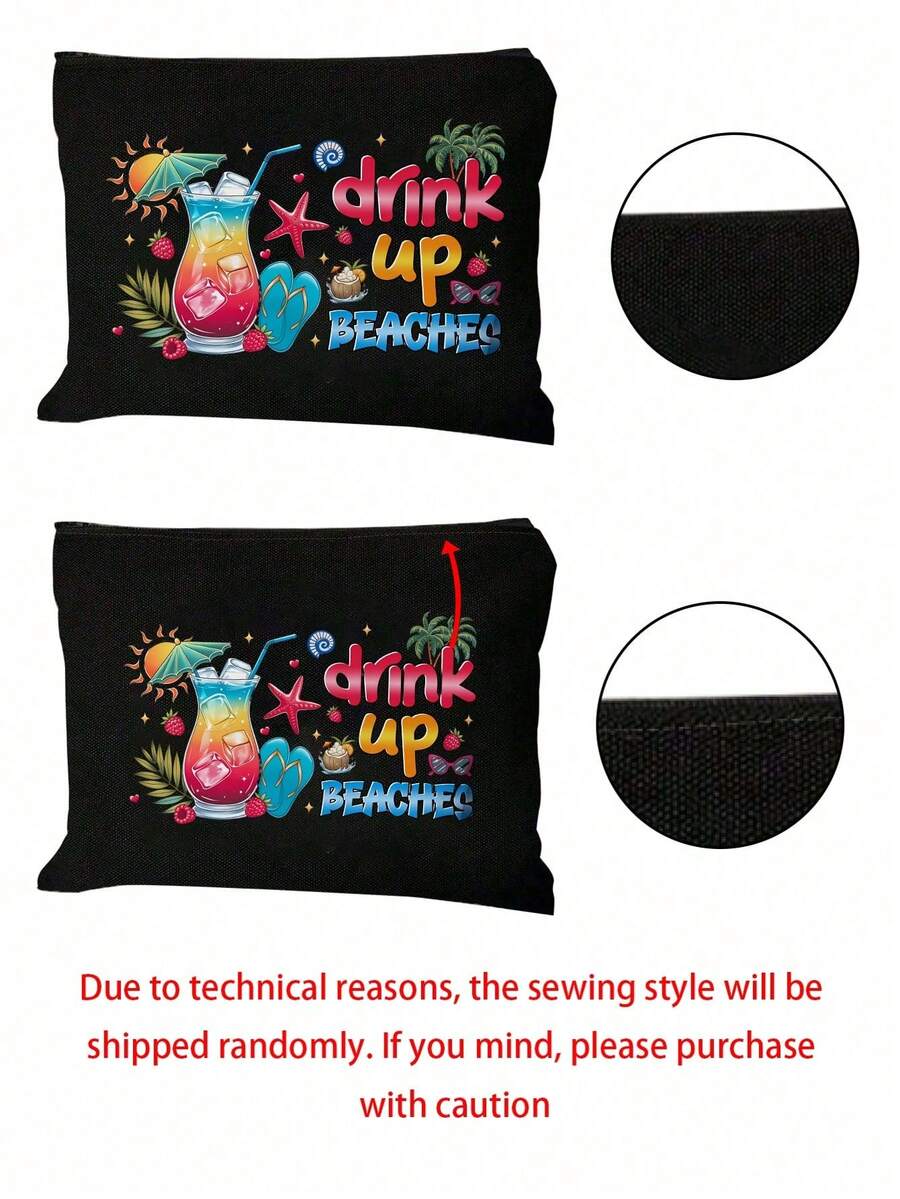 Vintage Hawaiian Tropical Print Striped Beach Tote Bag Set, Toiletry Bag, Large Capacity Summer Vacation Tote Bag With Matching Small Pouch, Suitable For Tropical Cruise Theme Shoulder Bag, Ideal For