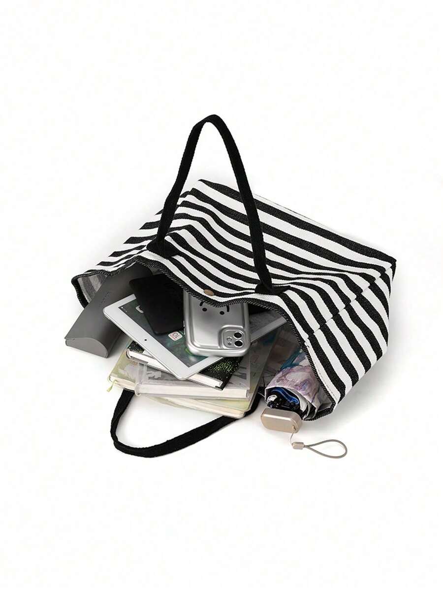 Vintage Hawaiian Tropical Print Striped Beach Tote Bag Set, Toiletry Bag, Large Capacity Summer Vacation Tote Bag With Matching Small Pouch, Suitable For Tropical Cruise Theme Shoulder Bag, Ideal For