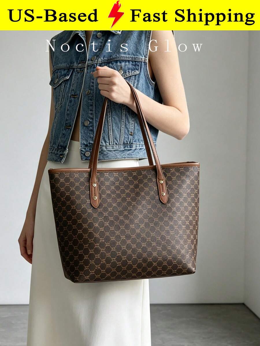 Large Capacity Tote Bag Stylish Handbag For Women Heavy-Duty Shoulder Bag Lightweight Shopping Bag Great For Vacation Beach Trips Commute Travel