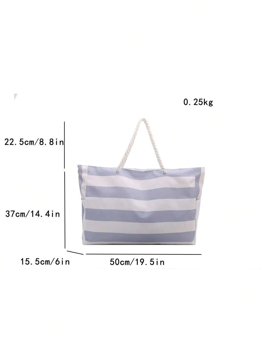 Large Waterproof Beach Tote Bag With Zipper And Sand-Proof Design, Suitable For Swimming Pool, Random Pattern, School Backpack, Portable, Large Capacity, Suitable For Teenage Girls, Women, College Stu