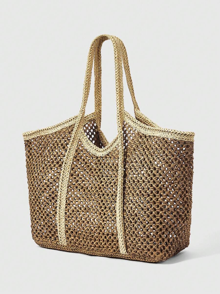 ROMWE Kawaii Women's Casual Versatile Commuter Woven Tote Bag