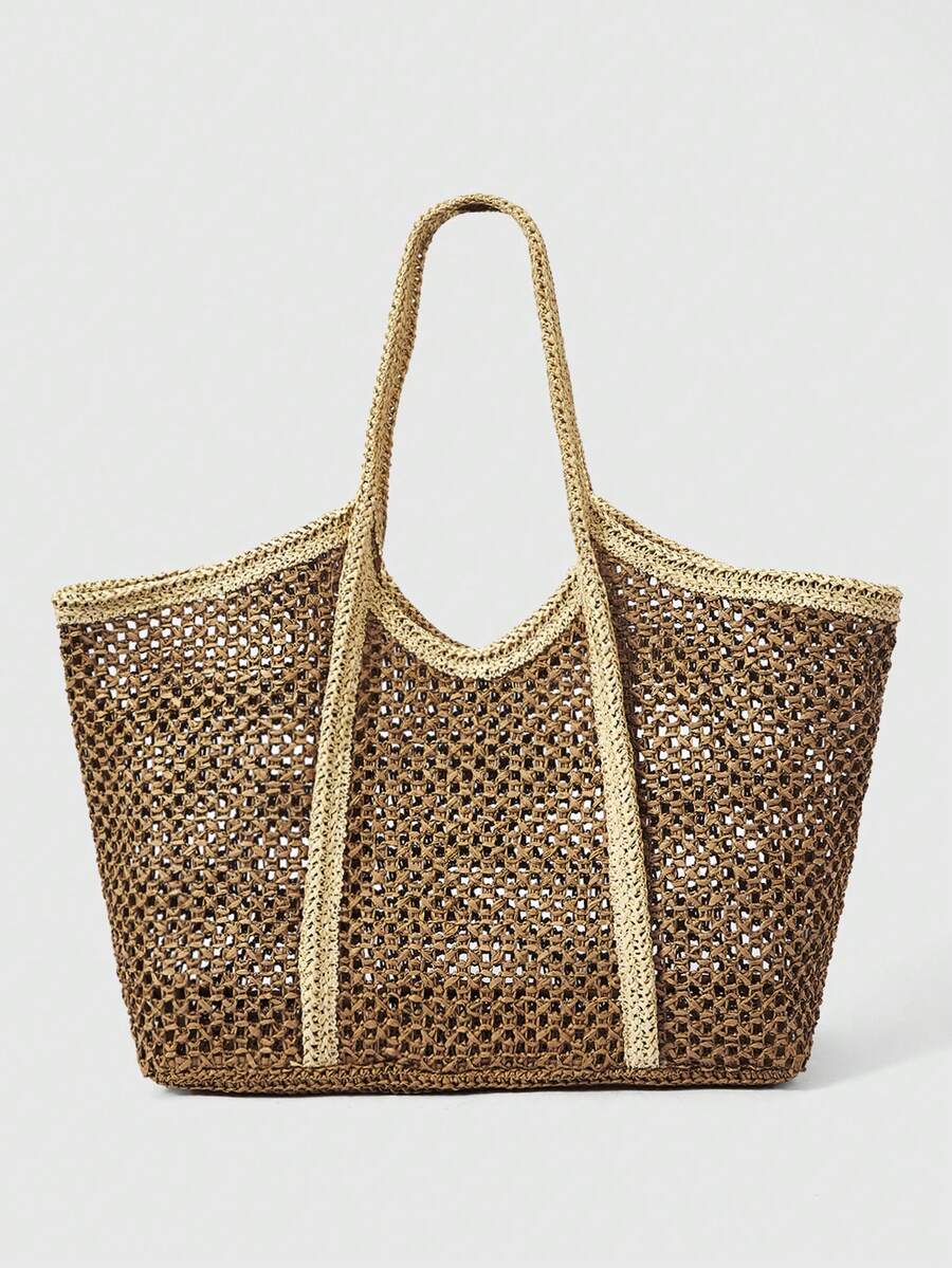 ROMWE Kawaii Women's Casual Versatile Commuter Woven Tote Bag