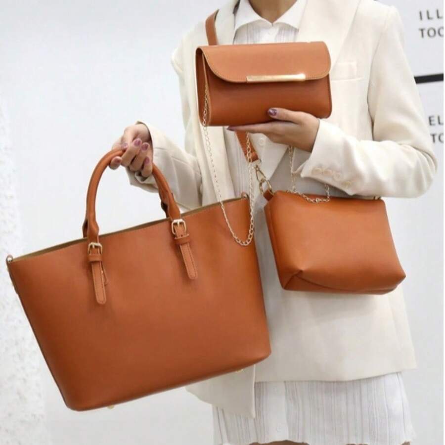 Women 3 Piece Tote Bag Set Handbags Large Capacity Shoulder Bag Wallet Purses Casual Daily Work Bag