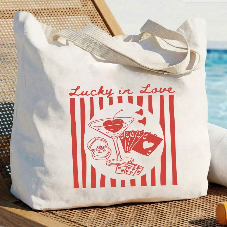 Lucky In Love Tote Bag, Bridal Party Gift, Bridesmaid Tote, Club Bachelorette Favors, Creative Tote, Bride Tote Bag