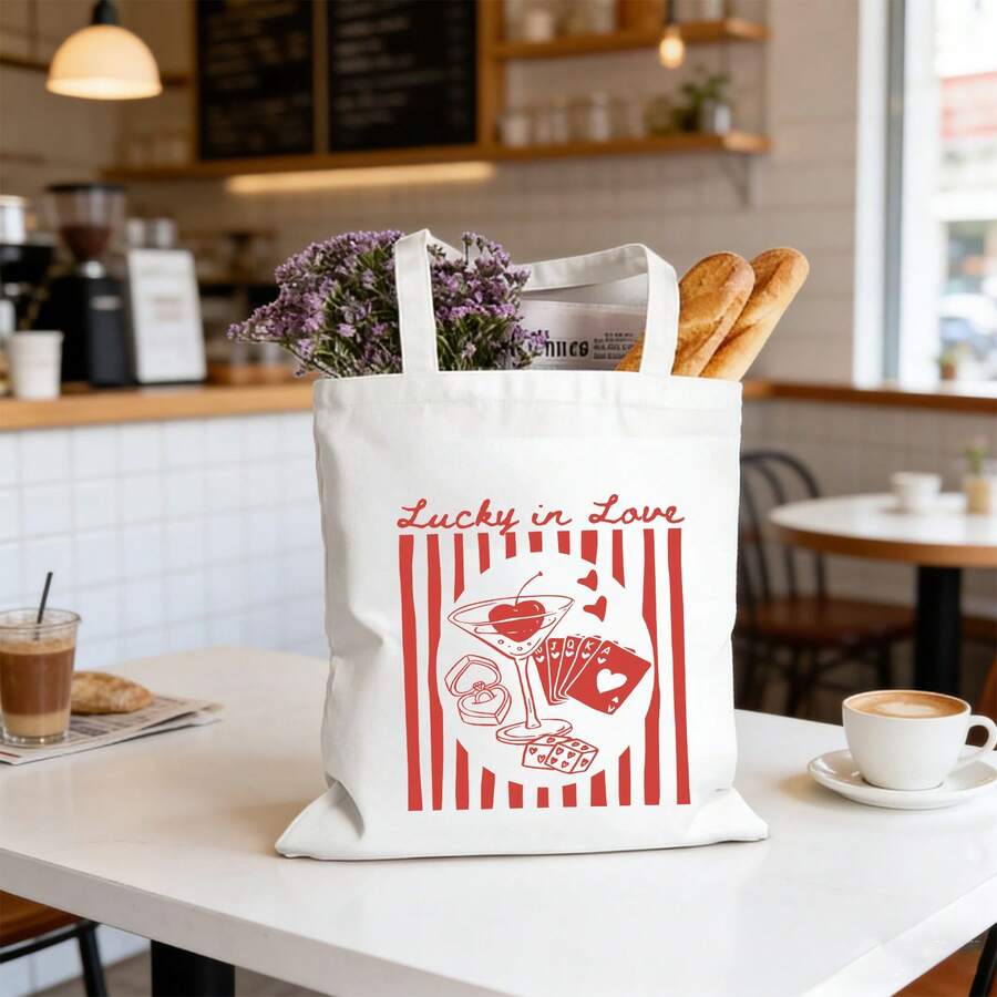 Lucky In Love Tote Bag, Bridal Party Gift, Bridesmaid Tote, Club Bachelorette Favors, Creative Tote, Bride Tote Bag