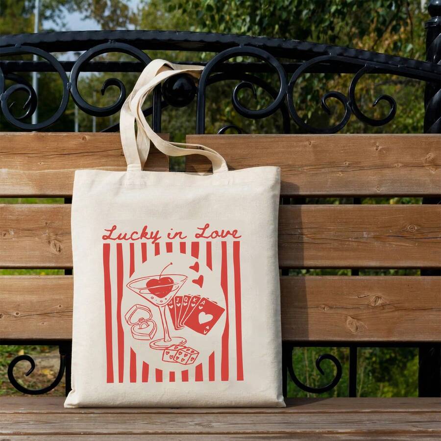 Lucky In Love Tote Bag, Bridal Party Gift, Bridesmaid Tote, Club Bachelorette Favors, Creative Tote, Bride Tote Bag