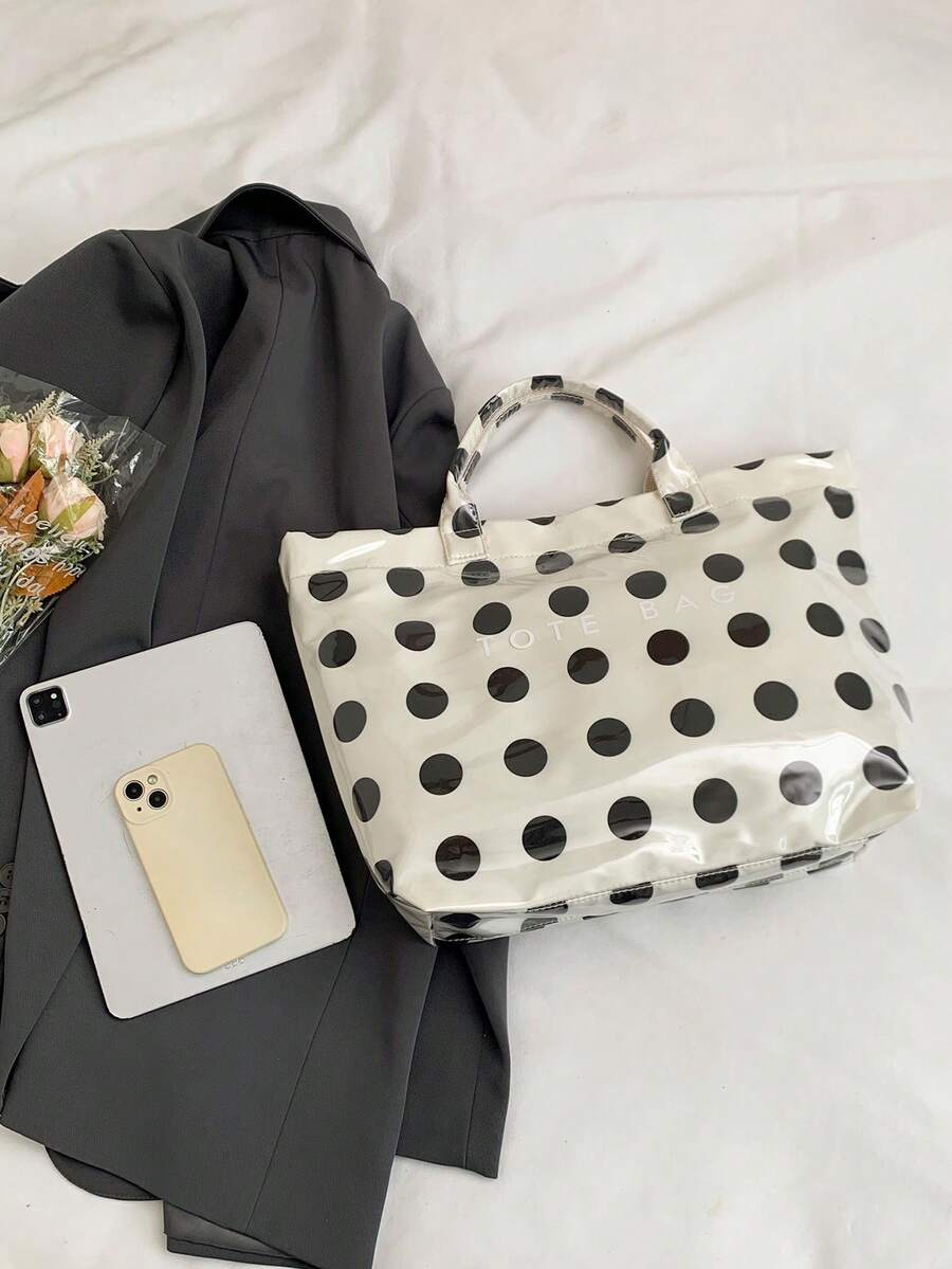 Summer New Polka Dot Color Block Design Women's Tote Bag, Fashionable Minimalist Waterproof PVC Handbag/Vacation Bag