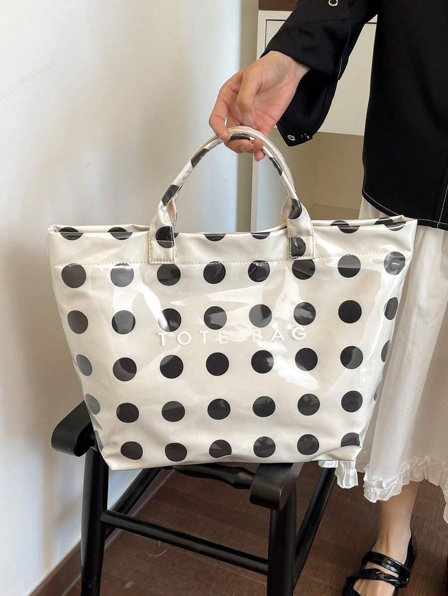 Summer New Polka Dot Color Block Design Women's Tote Bag, Fashionable Minimalist Waterproof PVC Handbag/Vacation Bag
