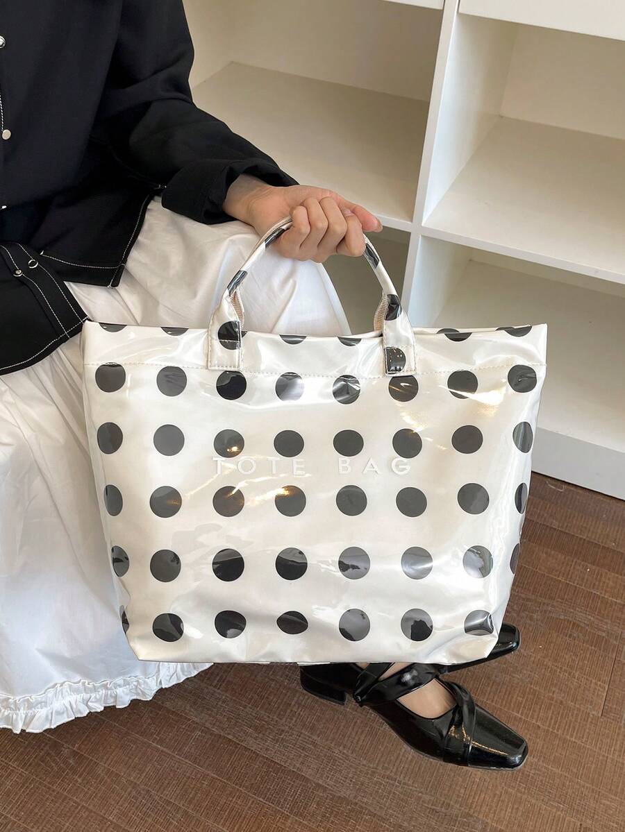 Summer New Polka Dot Color Block Design Women's Tote Bag, Fashionable Minimalist Waterproof PVC Handbag/Vacation Bag