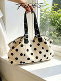 1PC Summer New Women's City Street Style Design Shoulder Underarm Large Capacity Tote Bag, Handbag, Shoulder Bag, Polka Dot Casual Fabric Bag, Handle Rivet Inlaid Hollow Design, Elegant Versatile Suit
