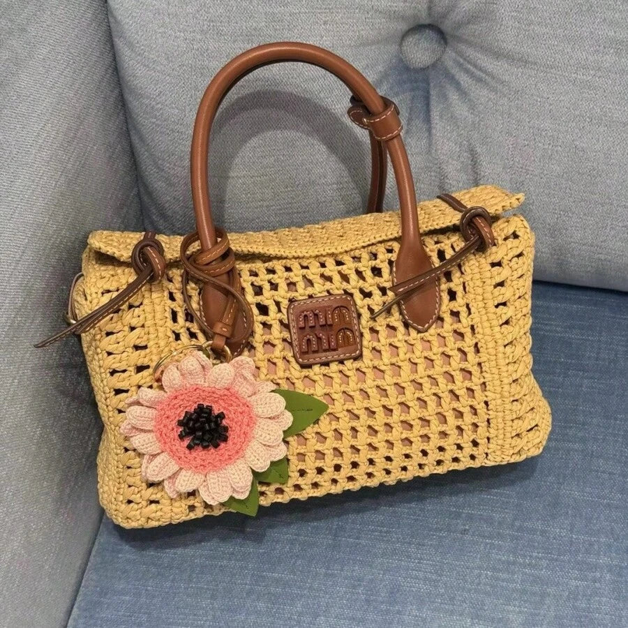 2026 New Handwoven Straw Square Hollow-Out Tote Crossbody Bag- Lightweight Breathable Natural Texture, Versatile Casual Summer Beach Bag