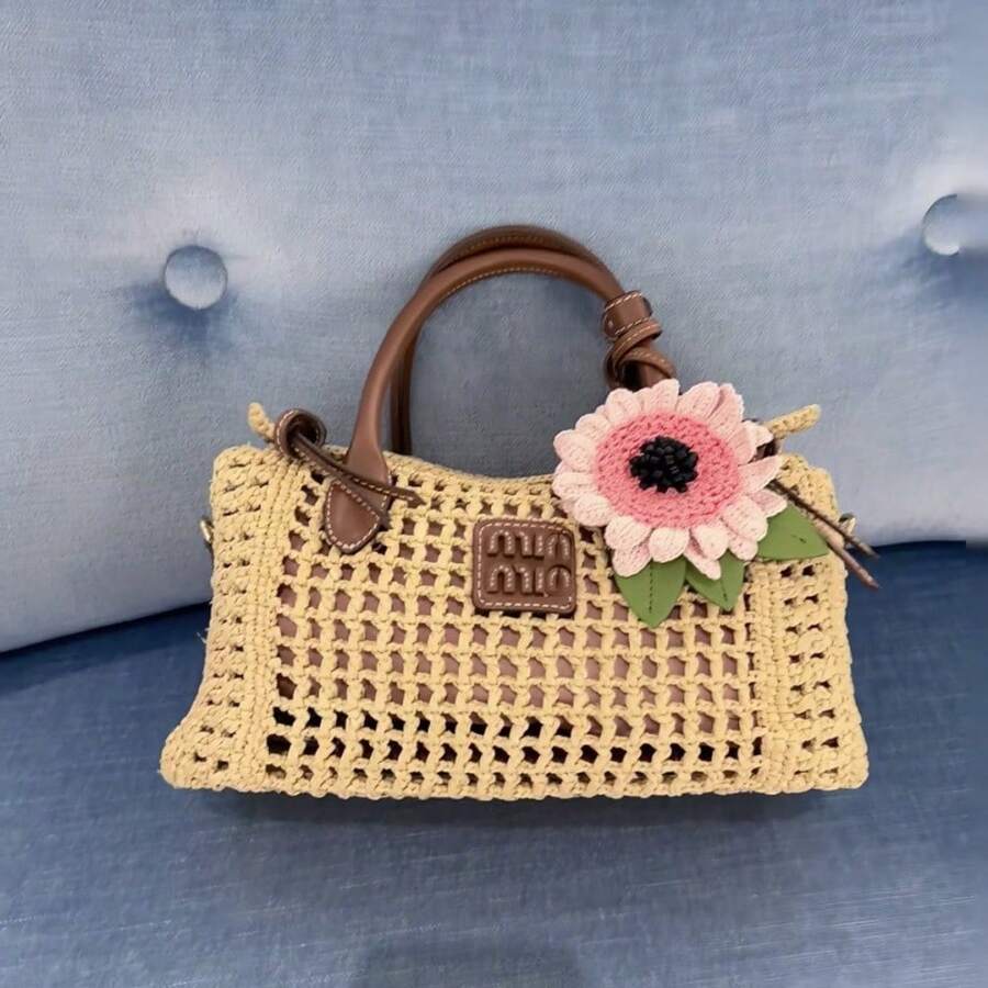 2026 New Handwoven Straw Square Hollow-Out Tote Crossbody Bag- Lightweight Breathable Natural Texture, Versatile Casual Summer Beach Bag
