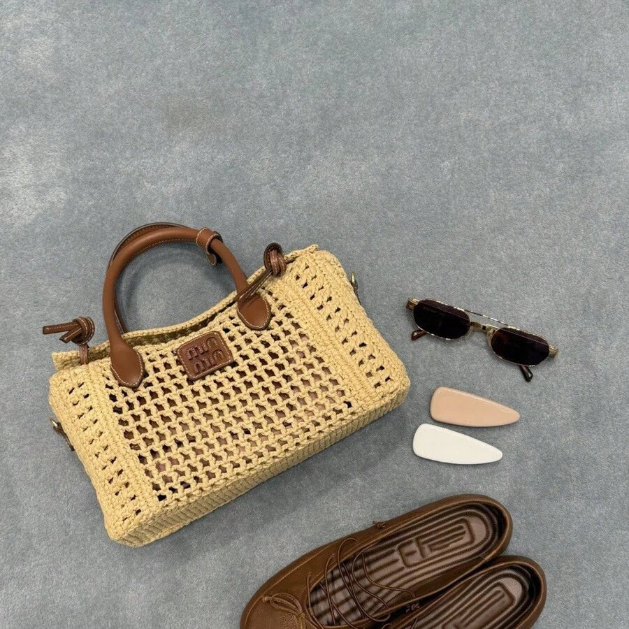 2026 New Handwoven Straw Square Hollow-Out Tote Crossbody Bag- Lightweight Breathable Natural Texture, Versatile Casual Summer Beach Bag