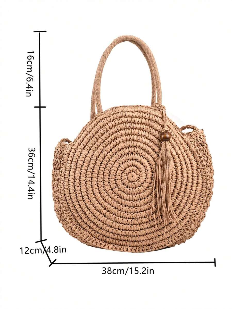 New Arrival Summer Beach Woven Rattan Bag Round Tassel Straw Woven Shoulder Bag, Local Delivery Inspired Designer Handbags, Luxury Bags For Women