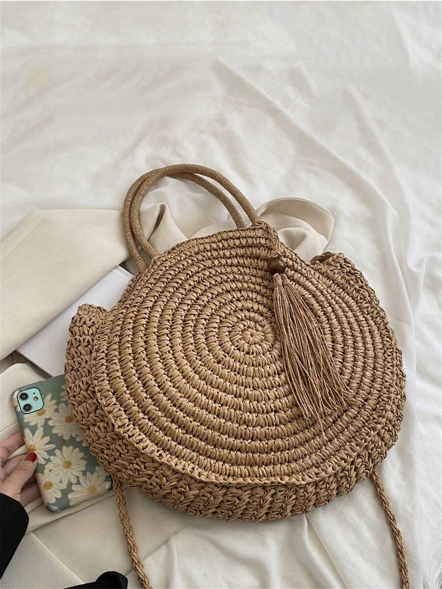 New Arrival Summer Beach Woven Rattan Bag Round Tassel Straw Woven Shoulder Bag, Local Delivery Inspired Designer Handbags, Luxury Bags For Women