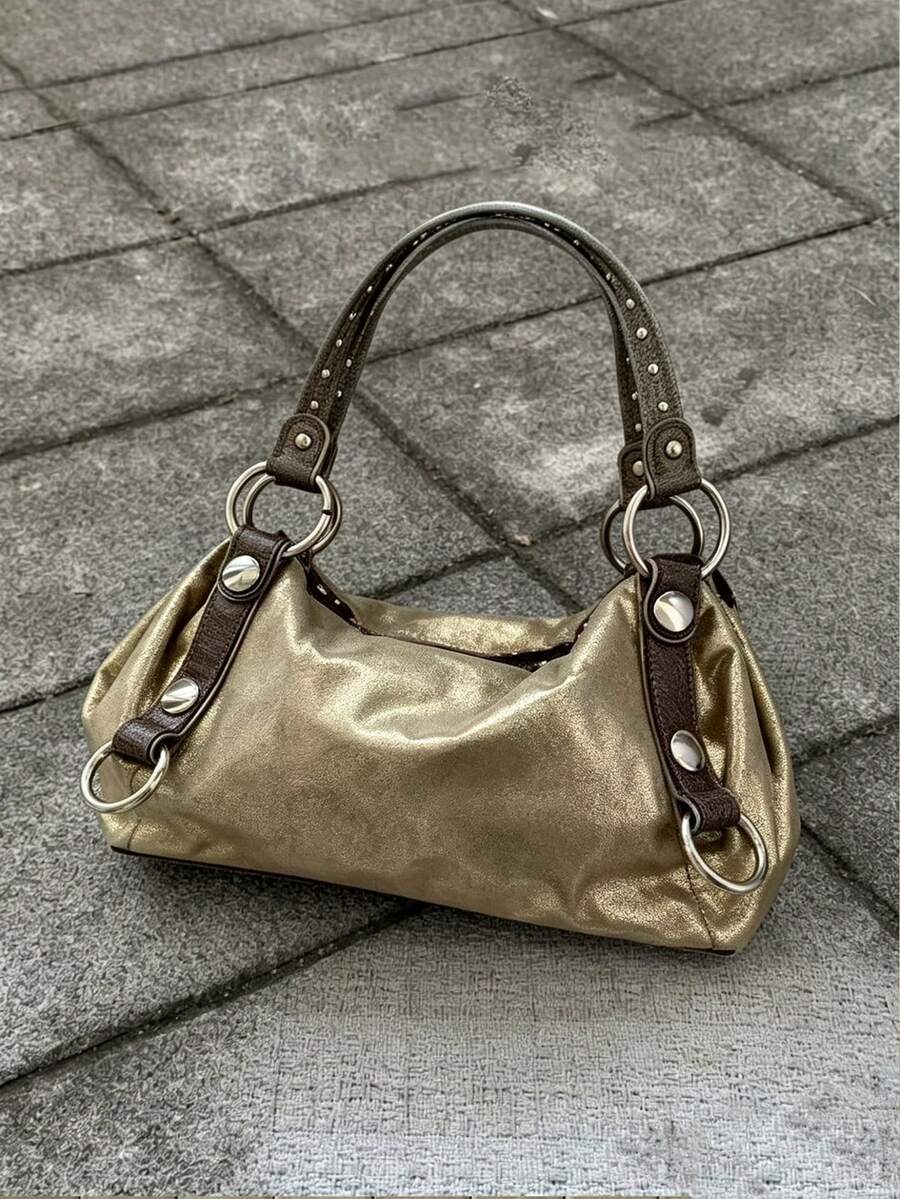 Korean Vintage Highly Attractive Niche Design INS Style Handbag Underarm Bag Premium Hot Girl Large Capacity Commute Outing Daily Shopping Shoulder Tote Retro Versatile Exquisite Tote Bag