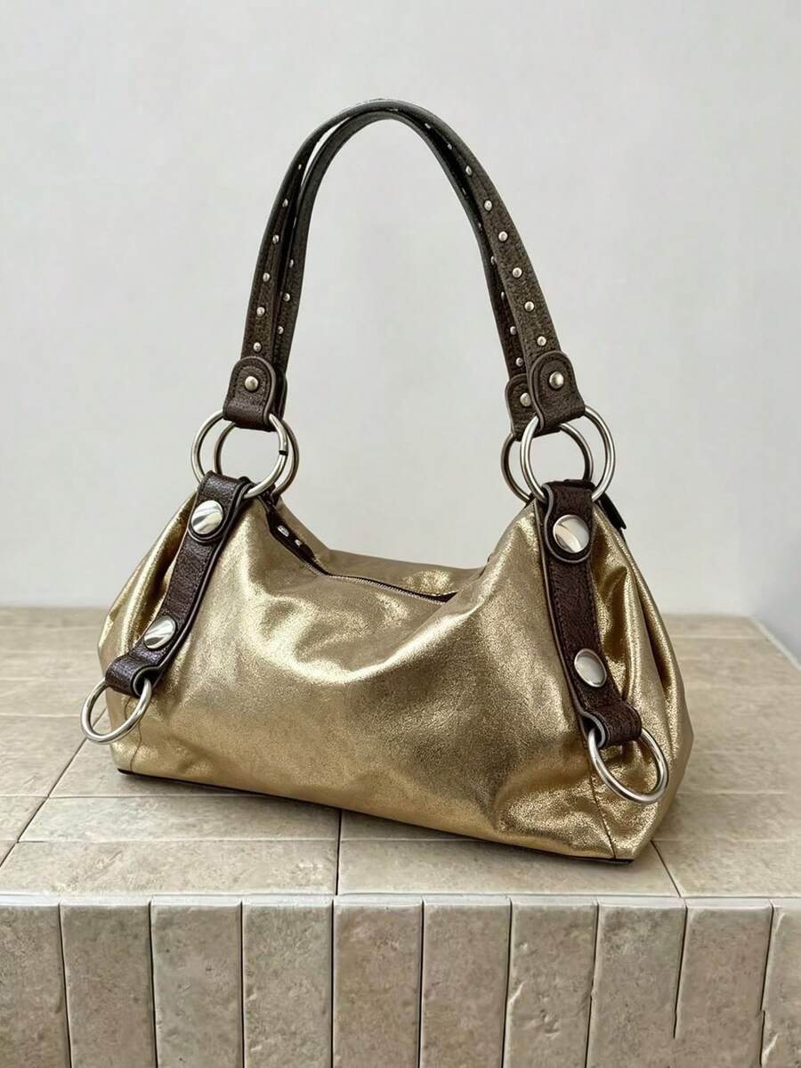 Korean Vintage Highly Attractive Niche Design INS Style Handbag Underarm Bag Premium Hot Girl Large Capacity Commute Outing Daily Shopping Shoulder Tote Retro Versatile Exquisite Tote Bag