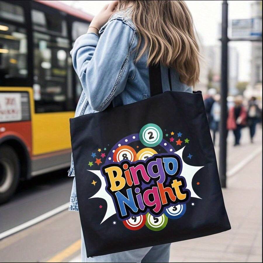 1 Bingo Night Colored Ball Printed Tote Bag Work, Travel, Picnics And Parties, Fun Illustrations Gifts, School Season, Hallow