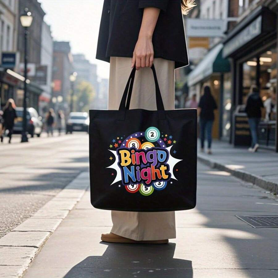 1 Bingo Night Colored Ball Printed Tote Bag Work, Travel, Picnics And Parties, Fun Illustrations Gifts, School Season, Hallow