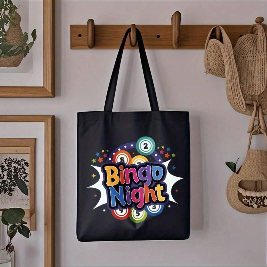 1 Bingo Night Colored Ball Printed Tote Bag Work, Travel, Picnics And Parties, Fun Illustrations Gifts, School Season, Hallow