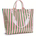 Large Striped PVC Tote Bag Glossy Waterproof Top Handle Handbag Fits 13 Inch Laptop Beach Travel Work