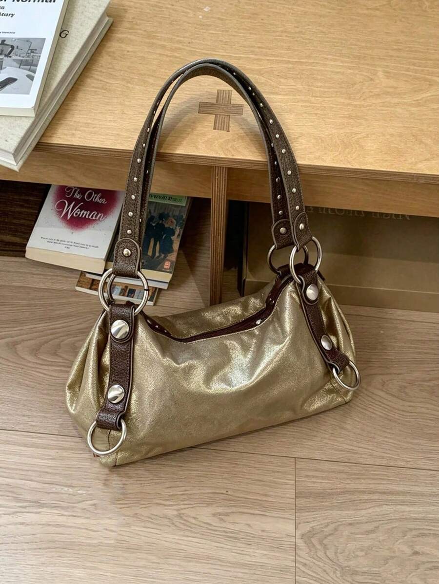 Korean Vintage Highly Attractive Niche Design INS Style Handbag Underarm Bag Premium Hot Girl Large Capacity Commute Outing Daily Shopping Shoulder Tote Retro Versatile Exquisite Tote Bag