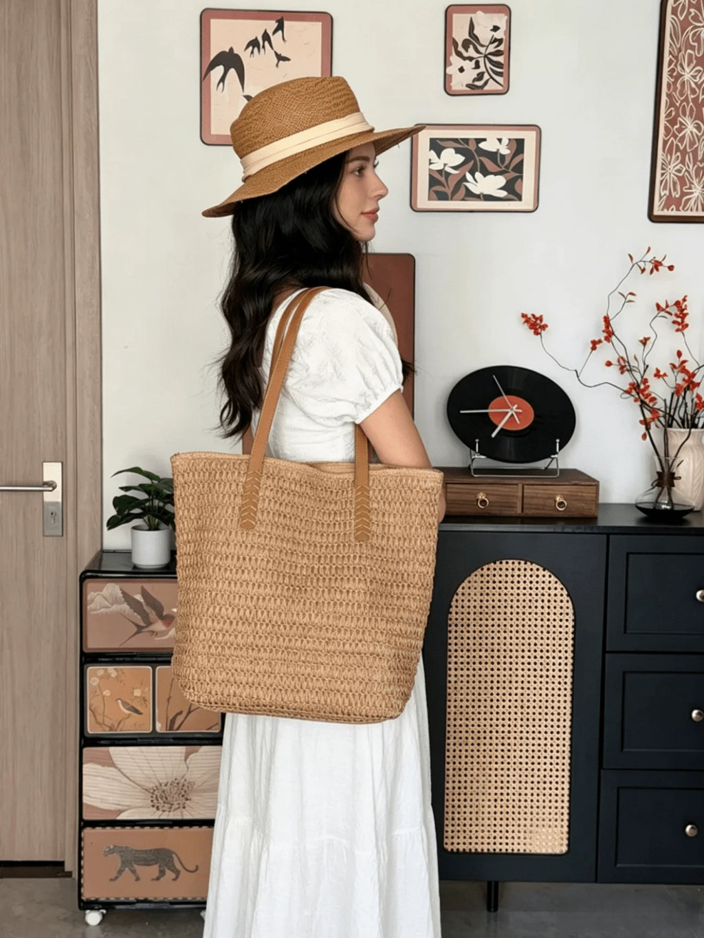 Handmade Straw Beach Tote Bag For Women, Large Capacity Crochet Boho Shoulder Bag, Comfortable Woven Handbag For Summer Vacation, Beach & Daily Use