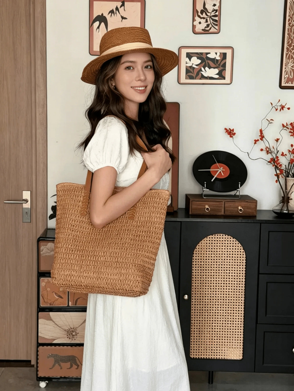 Handmade Straw Beach Tote Bag For Women, Large Capacity Crochet Boho Shoulder Bag, Comfortable Woven Handbag For Summer Vacation, Beach & Daily Use